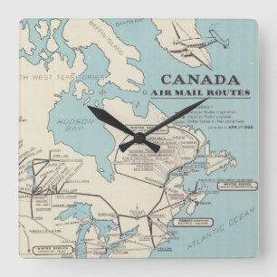 Reloj Cuadrado Mapa de las rutas del correo aéreo de Canadá - de