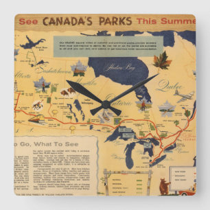 Reloj Cuadrado Mapa de los parques de Canadá - de Canadá