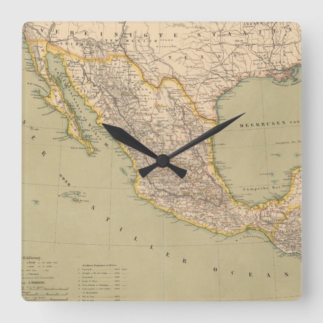 Reloj Cuadrado Mapa de México (Anverso)
