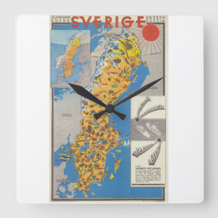 Reloj Cuadrado Mapa de Suecia
