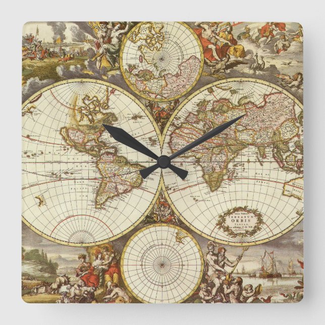 Reloj Cuadrado Mapa del Antiguo Mundo de Frederick de Wit, c. 168 (Anverso)