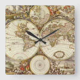 Reloj Cuadrado Mapa del Antiguo Mundo de Frederick de Wit, c. 168