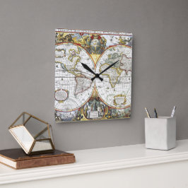 Reloj Cuadrado Mapa del Antiguo Mundo de Hendrik Hondius, 1630