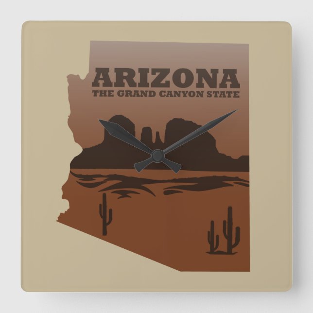 Reloj Cuadrado Mapa del Gran Cañón de Arizona (Anverso)