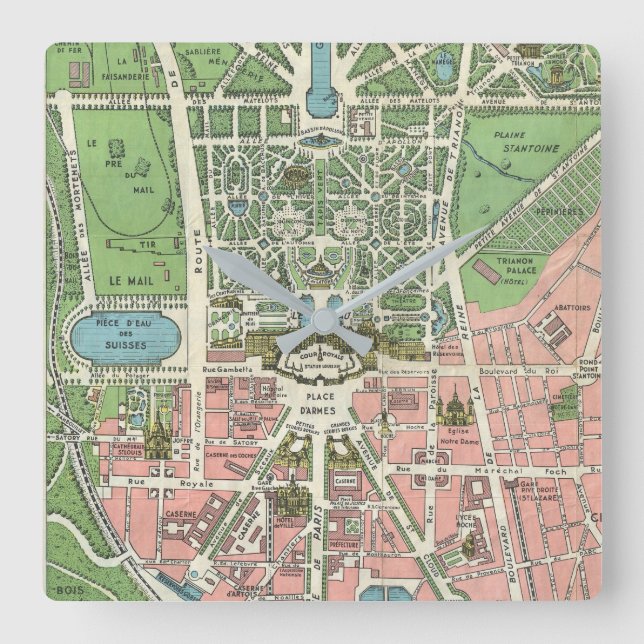 Reloj Cuadrado Mapa del ilustracion francés Vintage Versailles (Anverso)
