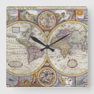 Reloj Cuadrado Mapa del mundo 1626 del vintage