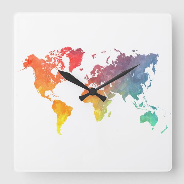 Reloj Cuadrado mapa del mundo 5 (Anverso)