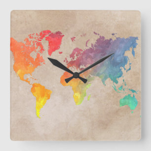 Reloj Cuadrado mapa del mundo 9