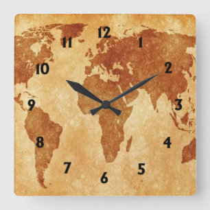 Reloj Cuadrado Mapa del Mundo Antiguo