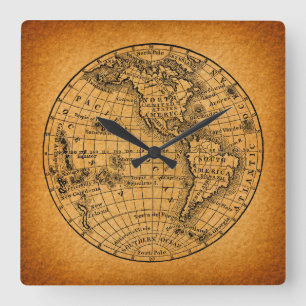 Reloj Cuadrado Mapa del mundo antiguo del arte de los glóbulos