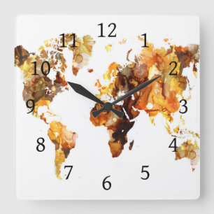 Reloj Cuadrado Mapa del mundo del diseño 102