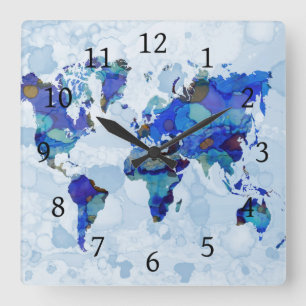 Reloj Cuadrado Mapa del mundo del diseño 105