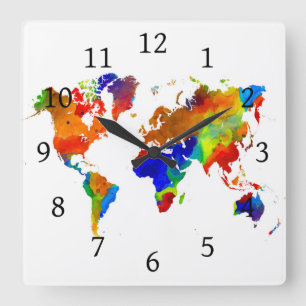 Reloj Cuadrado Mapa del mundo del diseño 33