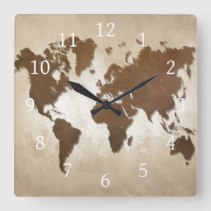Reloj Cuadrado Mapa del mundo del diseño 64