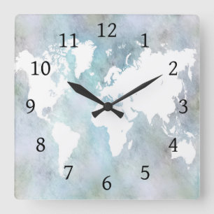 Reloj Cuadrado Mapa del mundo del diseño 68
