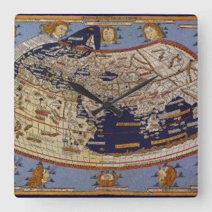 Reloj Cuadrado Mapa del mundo ptolemaico antiguo, Johannes de Arn