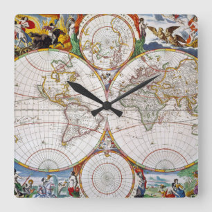 Reloj Cuadrado MAPA DEL MUNDO, siglo XVII