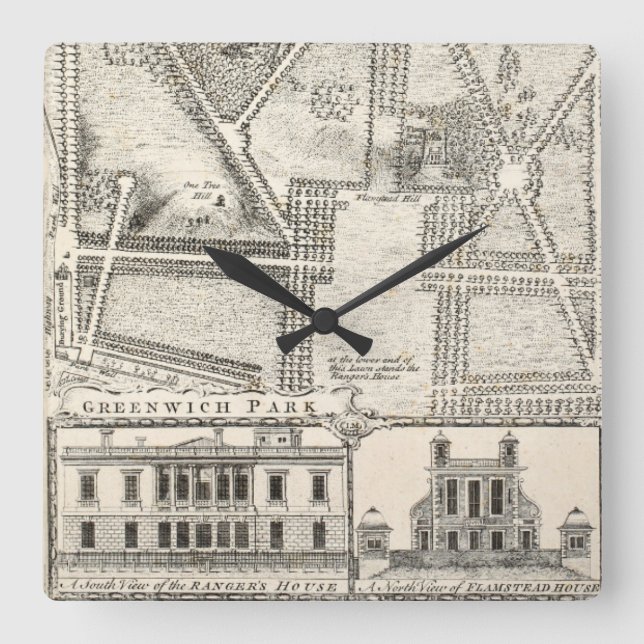 Reloj Cuadrado Mapa del parque de Greenwich (Anverso)