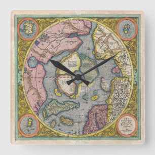 Reloj Cuadrado Mapa del Polo Norte de Santa Claus hecho en 1595 p