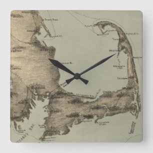 Reloj Cuadrado Mapa del vintage de Cape Cod (1885)