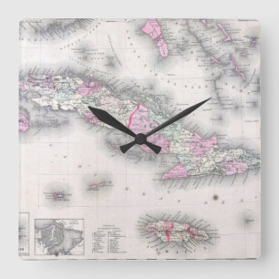 Reloj Cuadrado Mapa del vintage de Cuba (1861)
