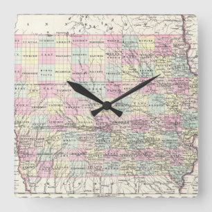 Reloj Cuadrado Mapa del vintage de Iowa (1855)