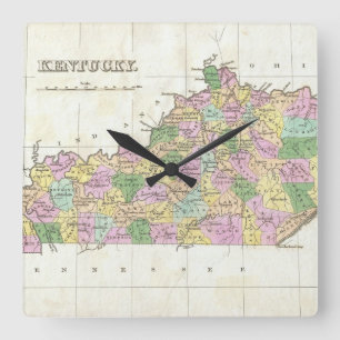 Reloj Cuadrado Mapa del vintage de Kentucky (1827)