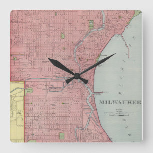 Reloj Cuadrado Mapa del vintage de Milwaukee Wisconsin (1903)