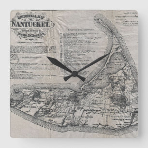 Reloj Cuadrado Mapa del vintage de Nantucket