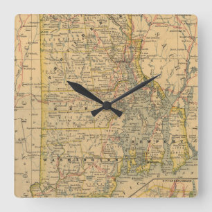Reloj Cuadrado Mapa del vintage de Rhode Island (1875)