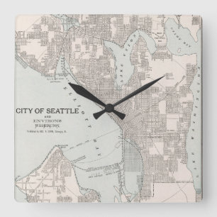 Reloj Cuadrado Mapa del vintage de Seattle Washington (1901)