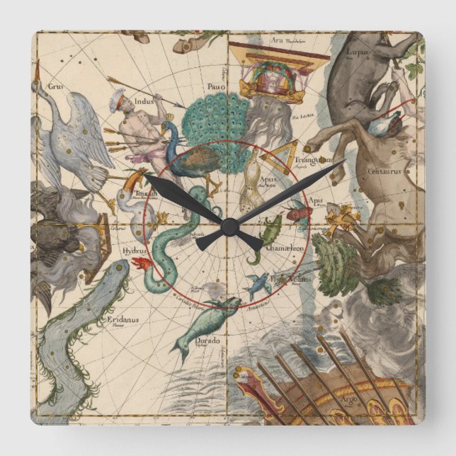 Reloj Cuadrado Mapa del vintage de South Pole (Anverso)