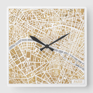 Reloj Cuadrado Mapa dorado de la ciudad de París