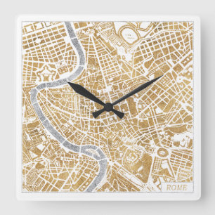Reloj Cuadrado Mapa dorado de la ciudad de Roma