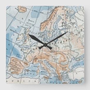 Reloj Cuadrado Mapa físico de Europa (1916)
