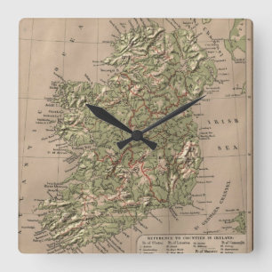 Reloj Cuadrado Mapa físico del vintage de Irlanda (1880)