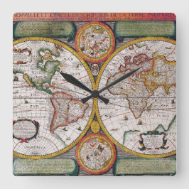 Reloj Cuadrado Mapa francés antiguo del mundo