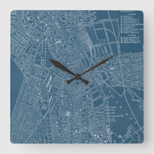 Reloj Cuadrado Mapa gráfico de Boston