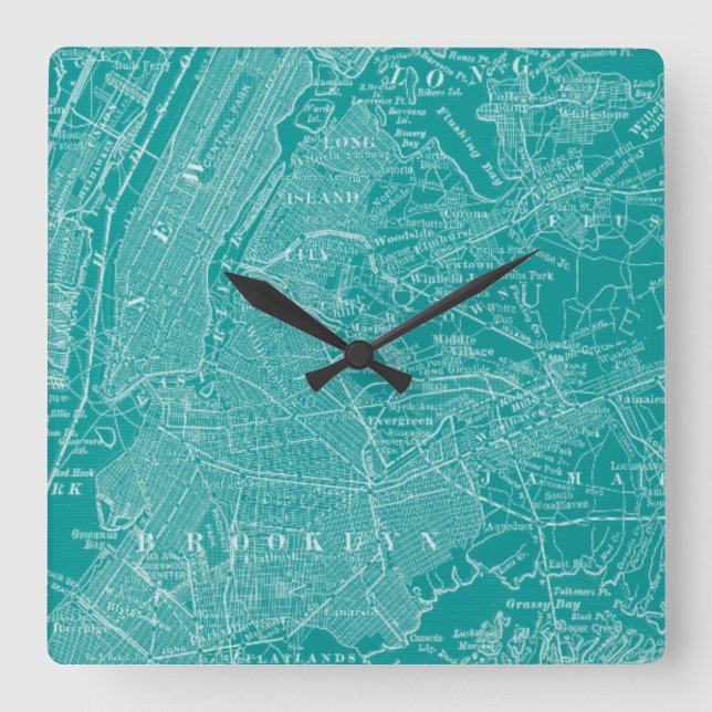 Reloj Cuadrado Mapa gráfico de Nueva York (Anverso)