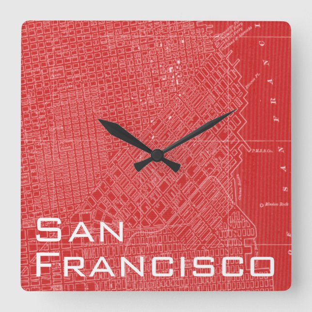 Reloj Cuadrado Mapa gráfico de San Francisco (Anverso)