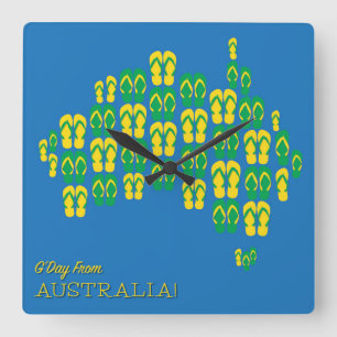 Reloj Cuadrado Mapa hecho de thongs australianos