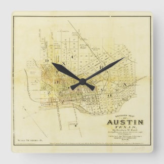 Reloj Cuadrado Mapa histórico de Austin