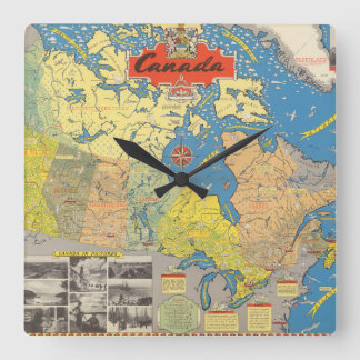 Reloj Cuadrado Mapa ilustrado de Canadá - señales