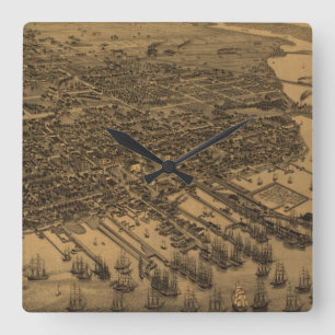 Reloj Cuadrado Mapa ilustrado del vintage de Pensacola (1885)