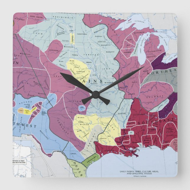 RELOJ CUADRADO MAPA: INDIOS ESTADOUNIDENSES (Anverso)
