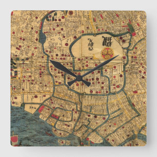 Reloj Cuadrado Mapa japonés: Tokio / Edo