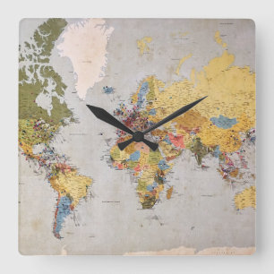 Reloj Cuadrado mapa mundial