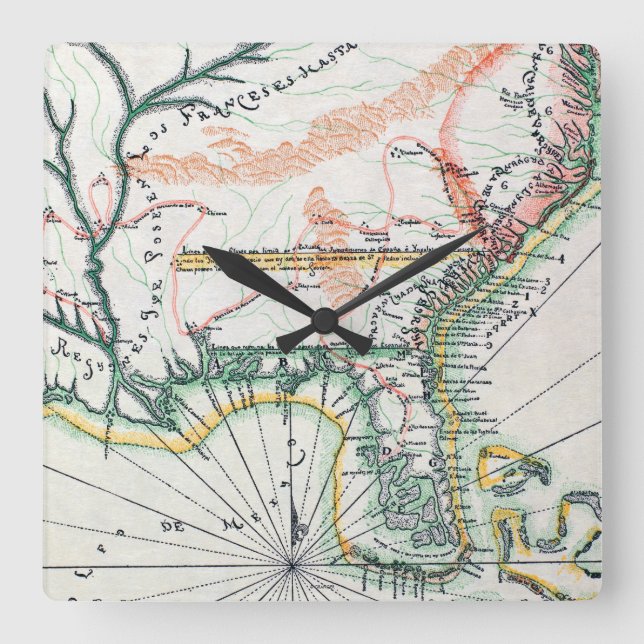 Reloj Cuadrado Mapa: Norteamérica, 1742 (Anverso)