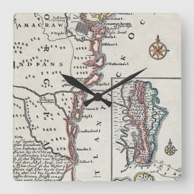 Reloj Cuadrado Mapa: Norteamérica, C1700 (Anverso)