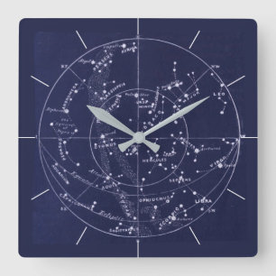 Reloj Cuadrado MAPA STAR   Vintage cielo nocturno azul profundo